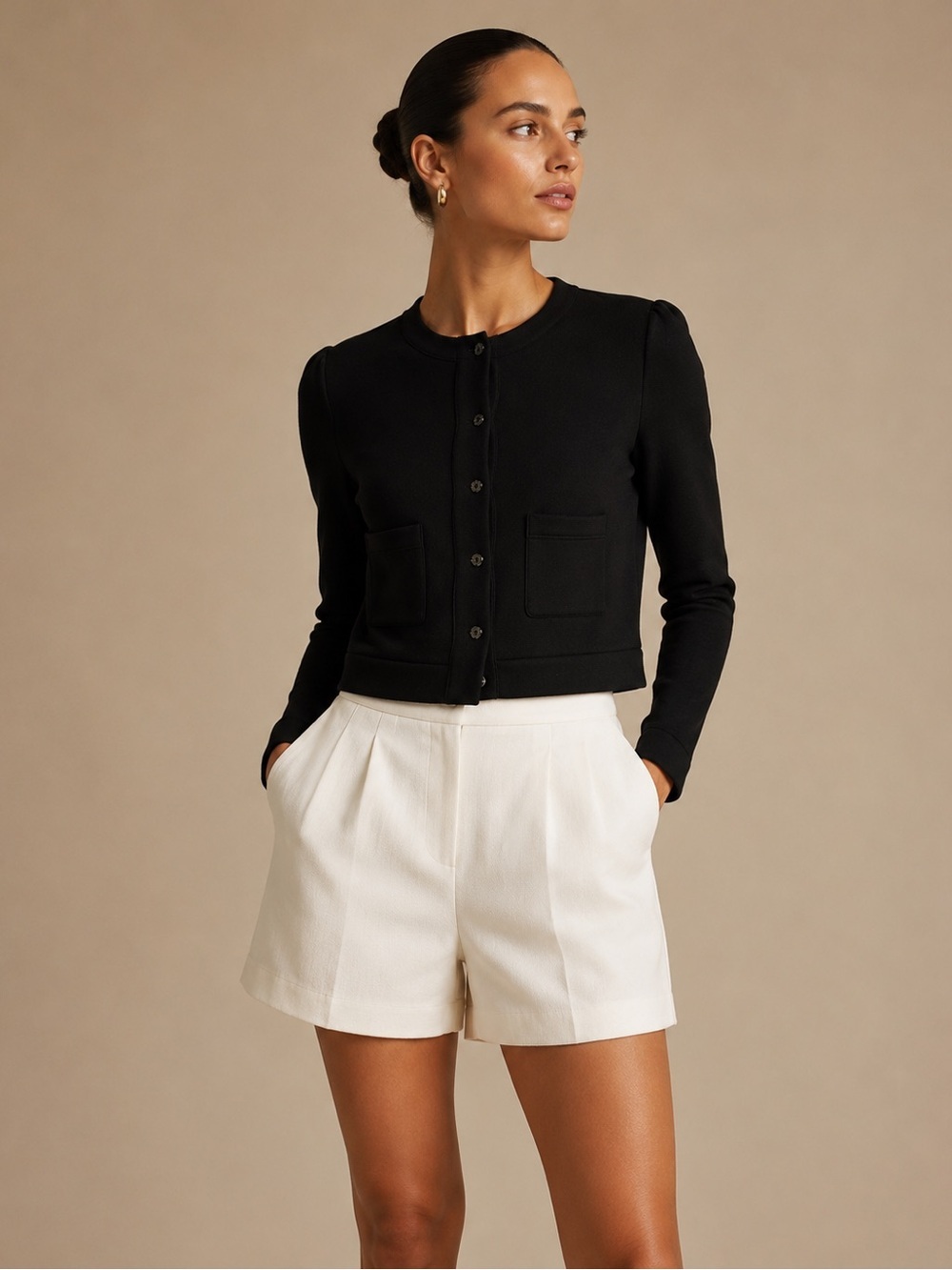 Evereve Black Cropped Cardigan NWT Size Large Modern Chic Layering Piece